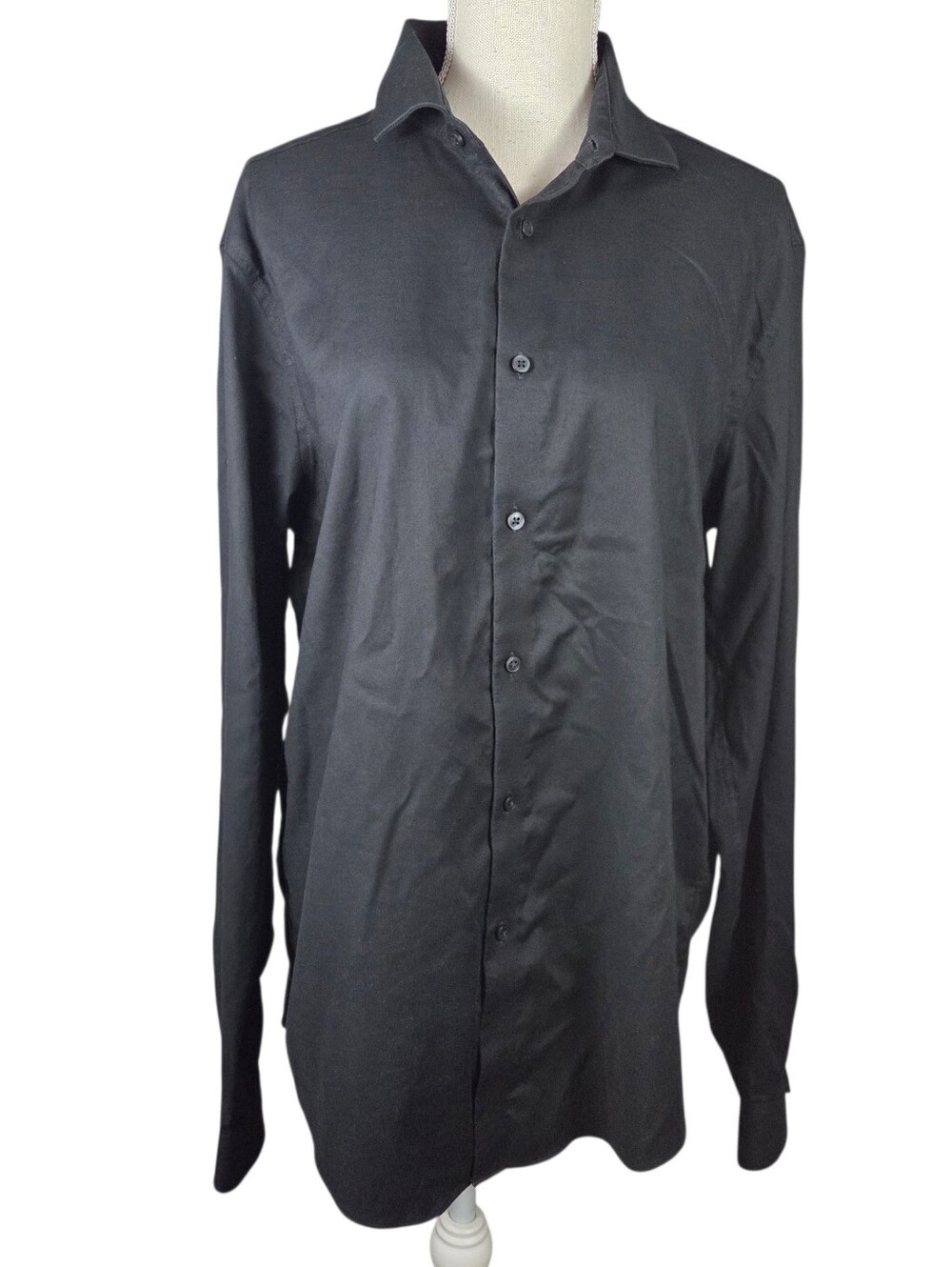 Calvin Klein Steel+ Button Down Dress Shirt Mens XL Black -Slim Fit -Stretch